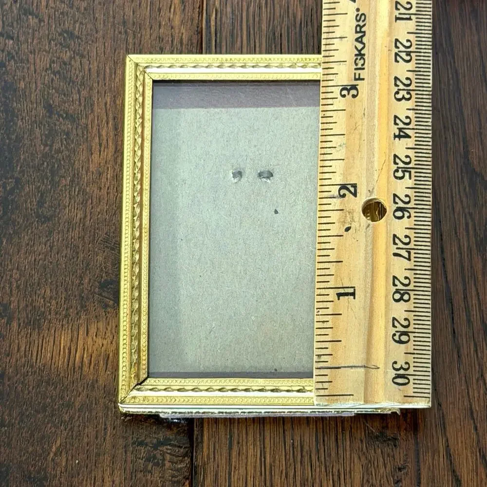 Vintage Brass Tone Mini Picture Frame 2.5 x 3, Small Desktop Photo Frame